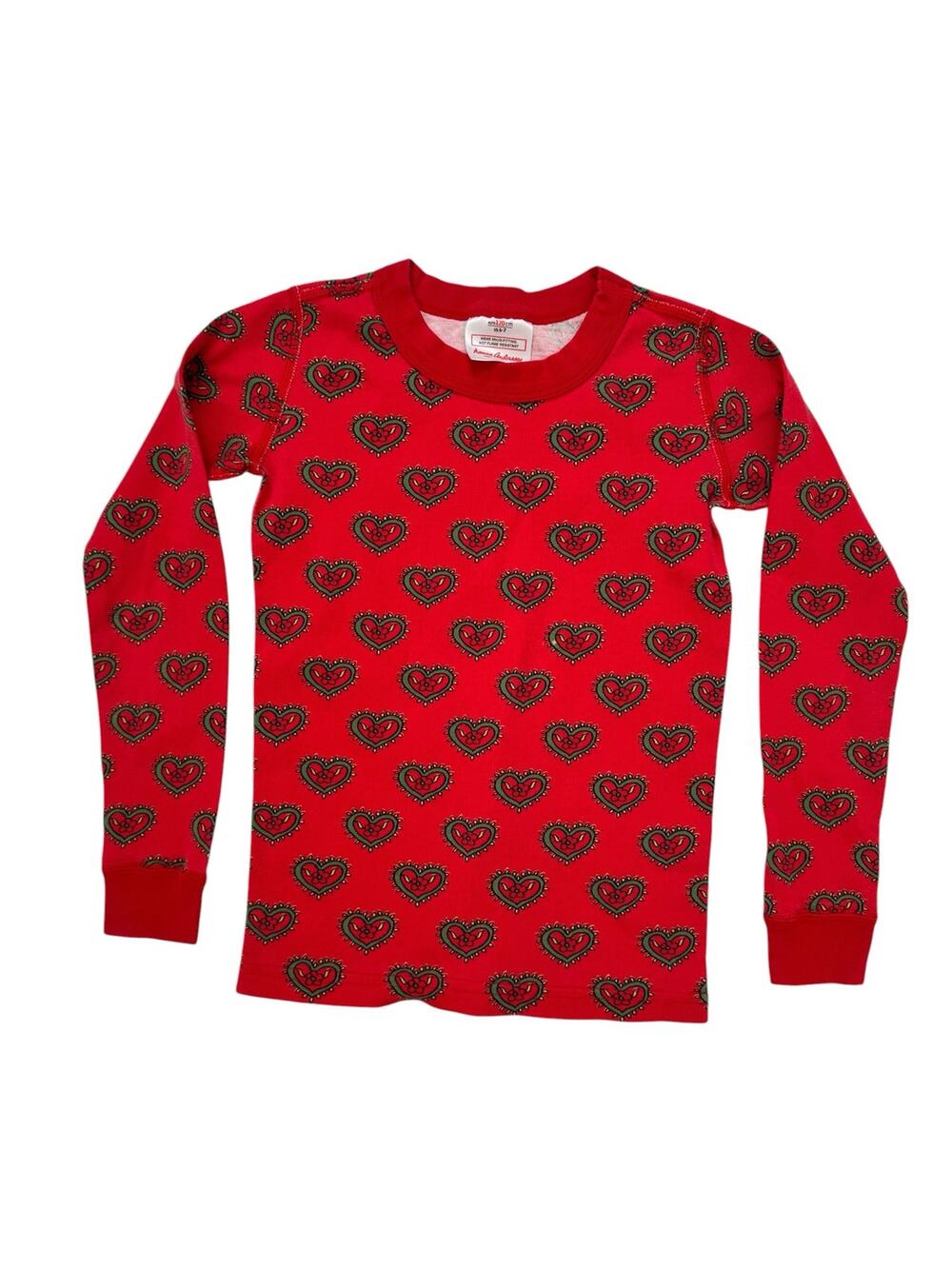 HANNA ANDERSSON Red Swedish Hearts Pajama Top Size 6-7 120 Kids Long Sleeve